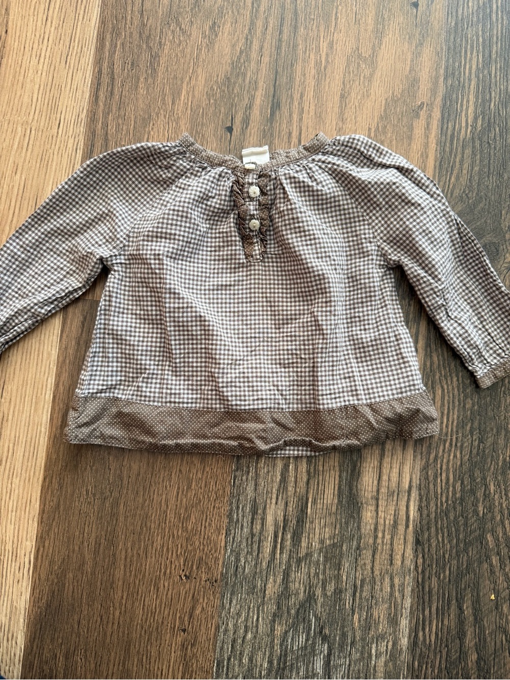 H&M Girls Brown Gingham Long-Sleeve Top
